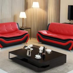 Contemporary Living Room Furniture Set, Faux Leather Sofa Set for Living Room