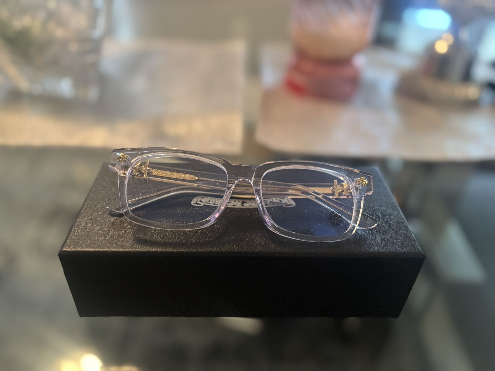 Chrome, Heart, Transparent, Gold Glasses
