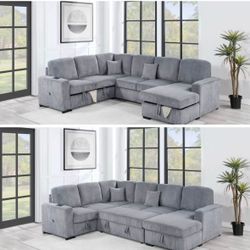 $649-4Piece Convertible Sectional  Sleeper Sofa ,Chaise Storage ,Sofa Storage & USB Ports 98” x 103” x 61” x36”H