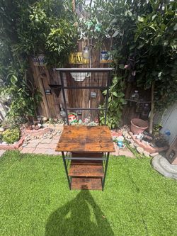 Industrial Baker's Rack with Wood Shelves