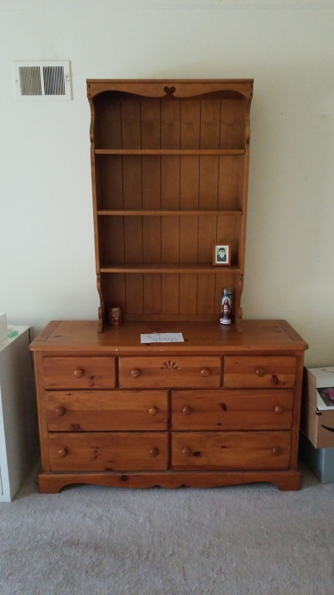Wood dresser and bookshelf-hutch