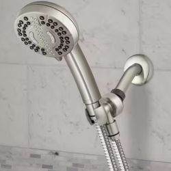 Zenna Home NeverRust Rustproof 40 in. Aluminum Dual Mount Curved Stall Shower Rod in Satin Nickel