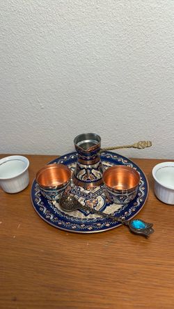 Bosnian coffee set / copper with blue enamel set