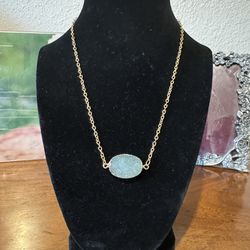 Aqua Blue Druzy Quartz Necklace