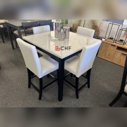 5 Pc Faux Marble Top Counter Height Dining Table Set  // Limited Time Offer 