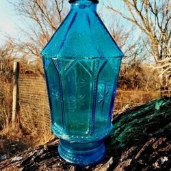 Vintage Blue Wheaton Glass Lantern Vase