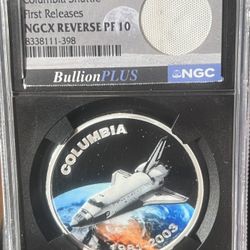 2025 Niue Columbia Shuttle Reverse Proof Coin • First Releases Label with Genuine Space Flown Orbital Insulation • Bullion Plus • NGCX PF10