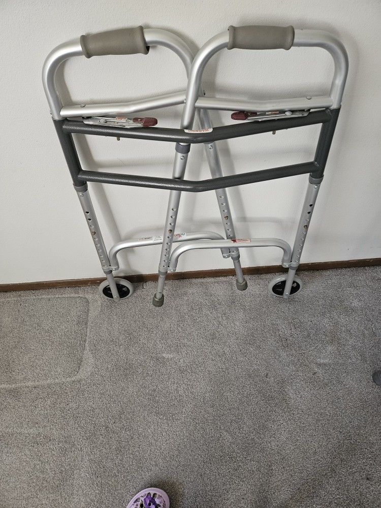 Walker! 23" Drive Medical- Deluxe Two Button Folding Walker w/rolling Wheels