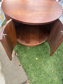 Round Wood Side Table with Cabinet Storage