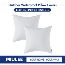 Pack of 2 Decorative Outdoor Waterproof Pillow Covers Square Garden Cushion Sham Throw Pillowcase Shell for Patio Tent Couch 18x18 Inch White