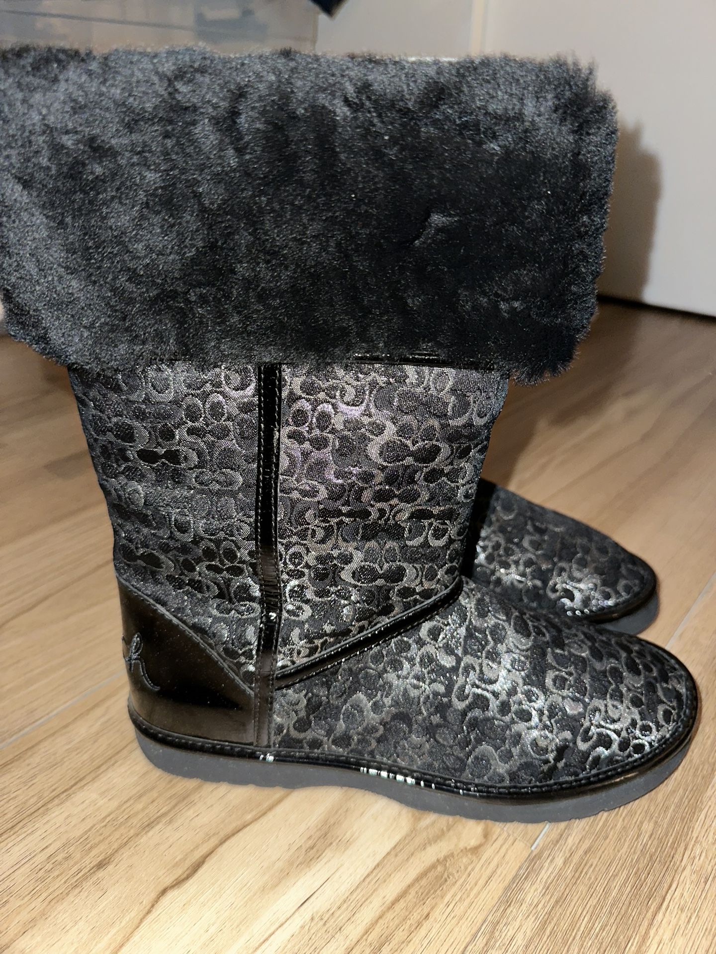Coach Metallic Signature C Boots Black Silver 8