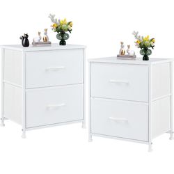 Sweetcrispy Nightstand Set of 2 with 2 Storage Drawers, 20" Height Small Bed Side Furniture End Table, Wooden Top Fabric Cabinet Kids Mini Dresser for
