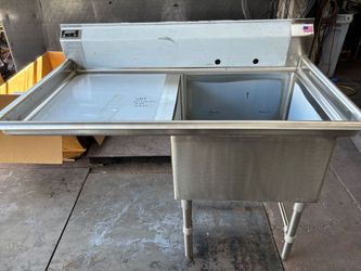 NEW 24x24 Food Prep Sink 14Ga. Stainless Left Side Drain Board 52" NSF AEROSPEC 2FI-2424-24L #5405