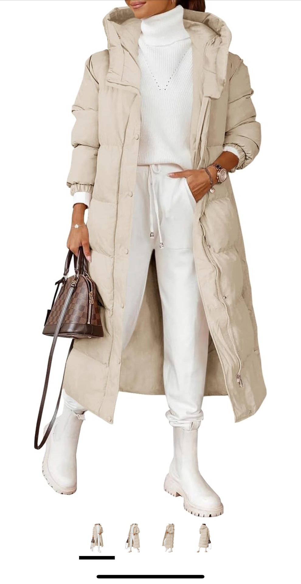 Grlasen Women Long Quilted Coat Winter Hooded Long Sleeve Button Down Puffer Padded Jacket