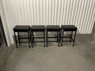 Set of 4 Modern Backless Counter Height Bar Stools – Black Metal & Faux Leather