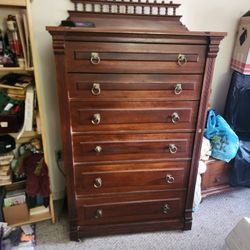 Antique Victorian Eastlake Sidelock Tallboy Dresser 
