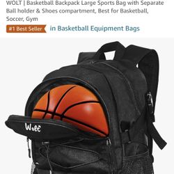 Wolt - Basketball Backpack Bag with Separate Ball Compartment and Shoes Pocket，Large Sports Equipment Bag for Basketball, Soccer, Rugby, Volleyball, B