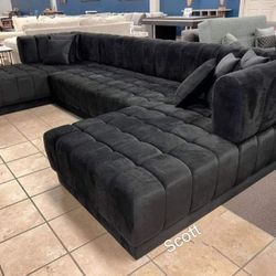 ❗Brand New Nova Doble Chaise Black Velvet Sectional 