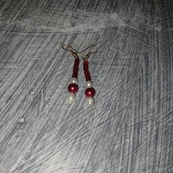 Handmade Red White Glass Pearl Christmas Earrings Women's Gift Holiday Party Jewelry