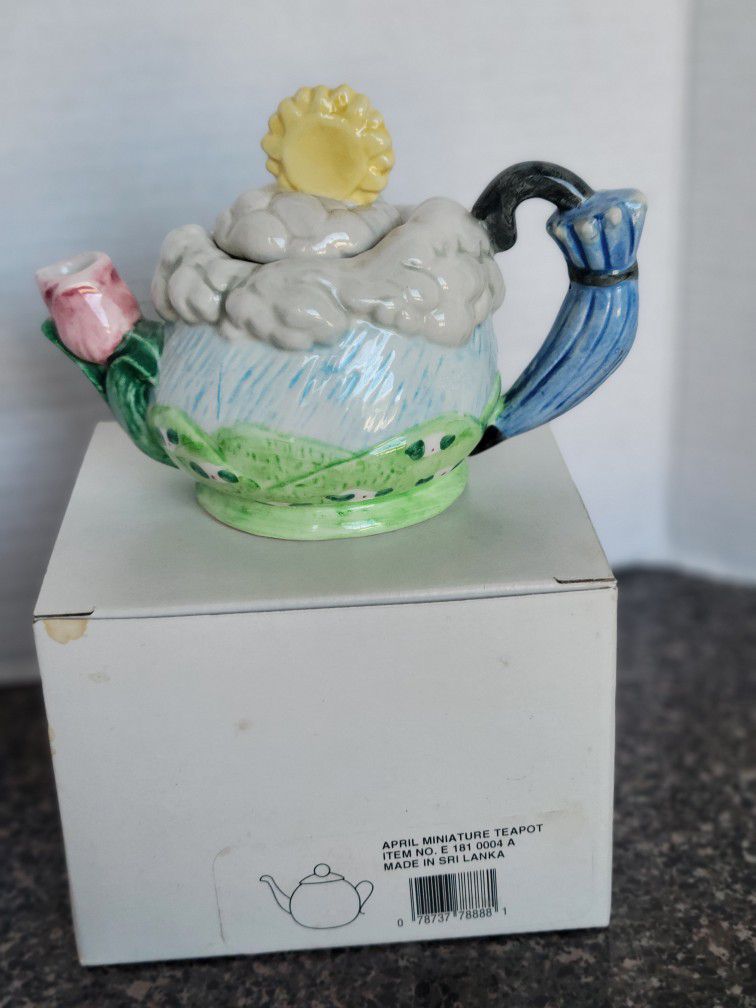 VTG Ceramic Mini Collectible Teapot  April "April Showers" W/ Original Box