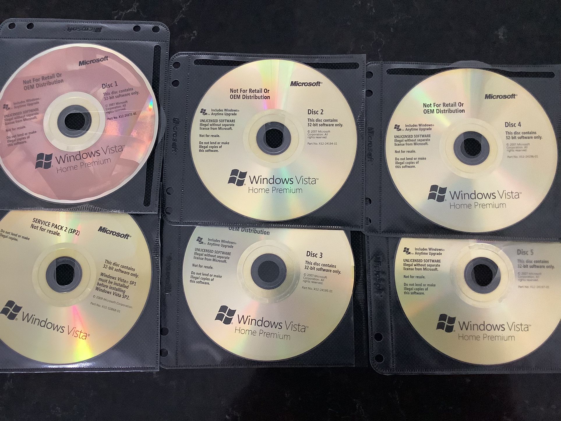 Microsoft Windows Vista  Operating System Reinstall  5-CDs Windows Vista  2-CDs Service Pack 1 and 2   
