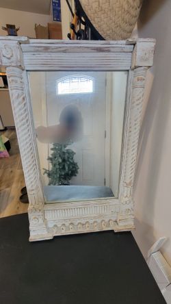 Ornate White Distressed Wood Mirror