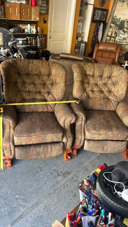 Vintage Wingback Library Chairs – Pair – Great Upholstery Project – $75 OBO