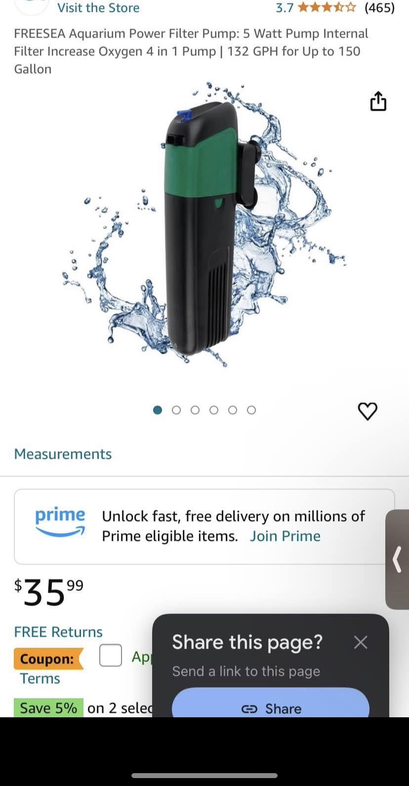 Freezes Aquarium Power Filter Pump: 5 Watt Pump Internal Filter Increase Oxygen 4 in 1 Pump | 132 GP