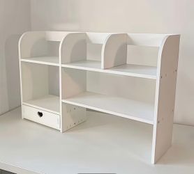 White Desktop Organizer Shelf with Drawer