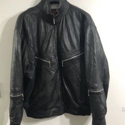 Hudson Outerwear Men’s Leather coat front zip up 9 functional pockets black.2XL