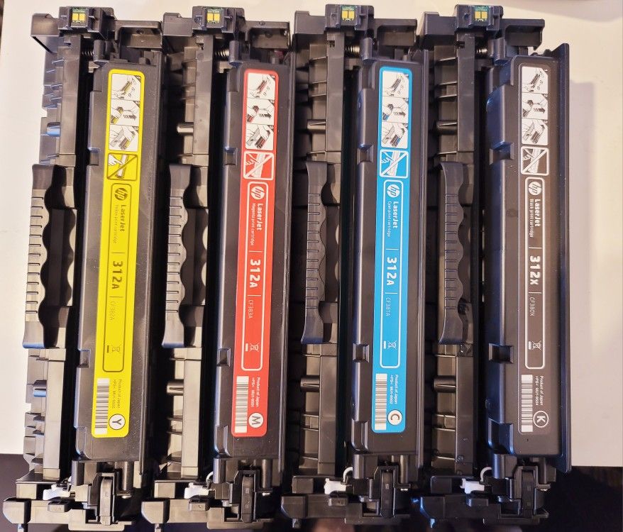 Empty GENUINE HP TONER Laser printer Cartridges 312A YELLOW MAGENTA CYAN AND 312X BLACK