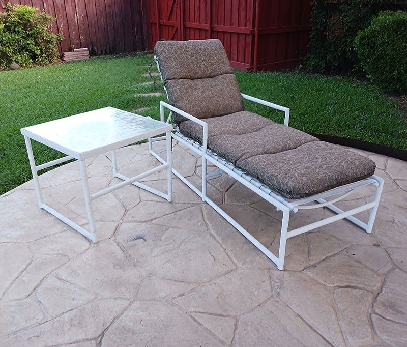 Outdoor MCM Faux Bamboo Chaise Lounge and Side Table