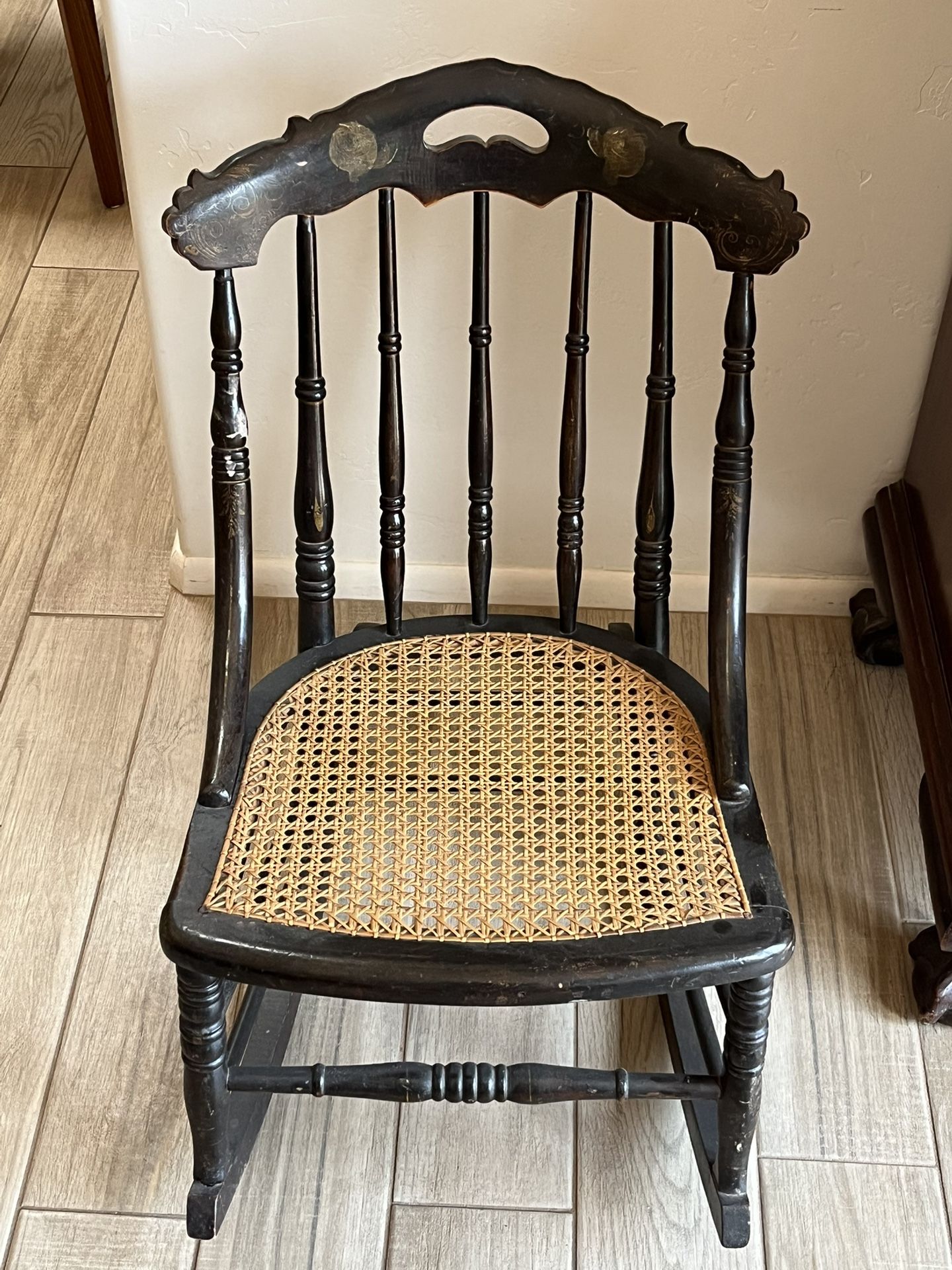 Antique Solid Wood Cane Seat Children’s Rocking Chair