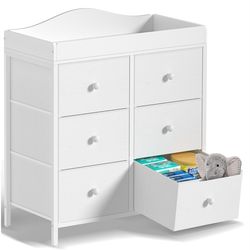 BOLUO Changing Table Dresser with 6 Fabric Drawers - NEW