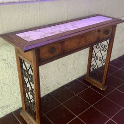 Heckman Console Table Wood Metal Granite 