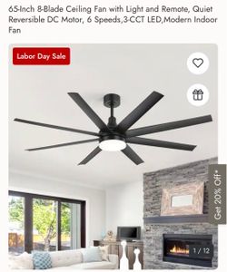 65-Inch 8-Blade Black Ceiling Fan with Light