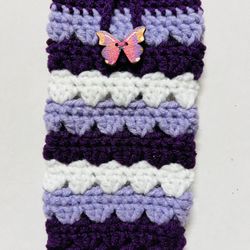 Purple Crochet Bag Phone Case Cover Glasses Tissue Handmade butterfly button