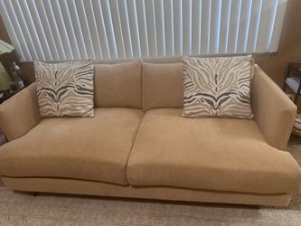 Very comfortable cozy sofa with zebra print pillows