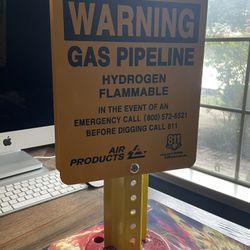 Warning! Metal Sign Air Products sign stand Texas Pipeline 17.5x5x9