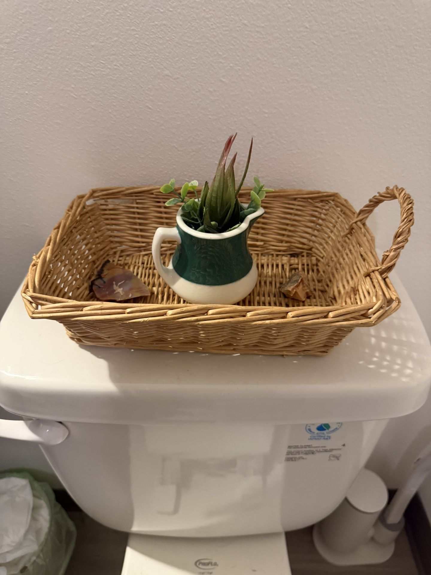 Bathroom Decor Basket w/ Faux Plant + Crystals 