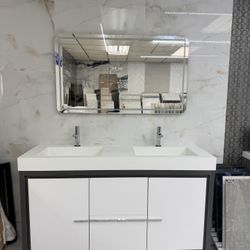 60” Double Sink Anthracite White Hotel Design Bathroom Vanity