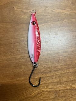 200 Gram Flatfall Slow-Pitch Saltwater fishing Jig, Tuna, Yellowtail, Seabass, Rockfish, red/glow