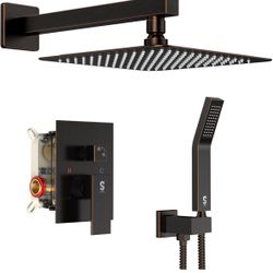 SUN RISE Oil Rubbed Bronze Shower System 16 Inches Brass Bathroom Luxury Rain Mixer Shower Combo Set Wall Mounted Rainfall Shower Head System Shower F