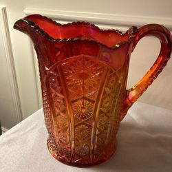 Heavy Antique Indiana Glass Sunset design Pitcher - 8”T x 8.5” spout to handle (perfect condition)!