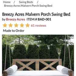 Porch Swing ( Cushions Not Included)