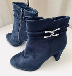 💙 New! Impo Ohara Blue Suede Ankle Boots w Silver Details & 3.5” Block Heels Size 6.5