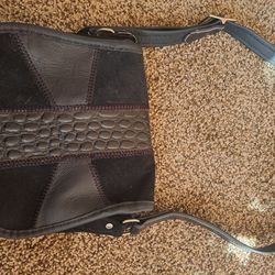 Leather Black Alligator Shoulder Bag (Handmade)