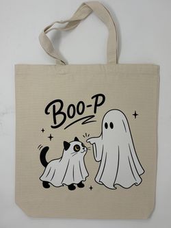 Boo-P Ghost Cat Canvas Tote Bag