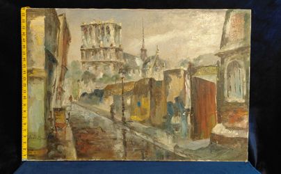 SIGNED Vintage  Oil Painting (Paris /NOTRE-DAME)