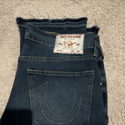 True Religion Relaxed Straight Blue Dark Wash Denim Jeans Logo 5-Pocket Men